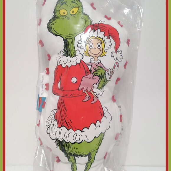 NEW RARE Pottery Barn Kids Dr. Seuss The Grinch Pom-Pom Pillow 8" w x 19" h - Picture 3 of 4
